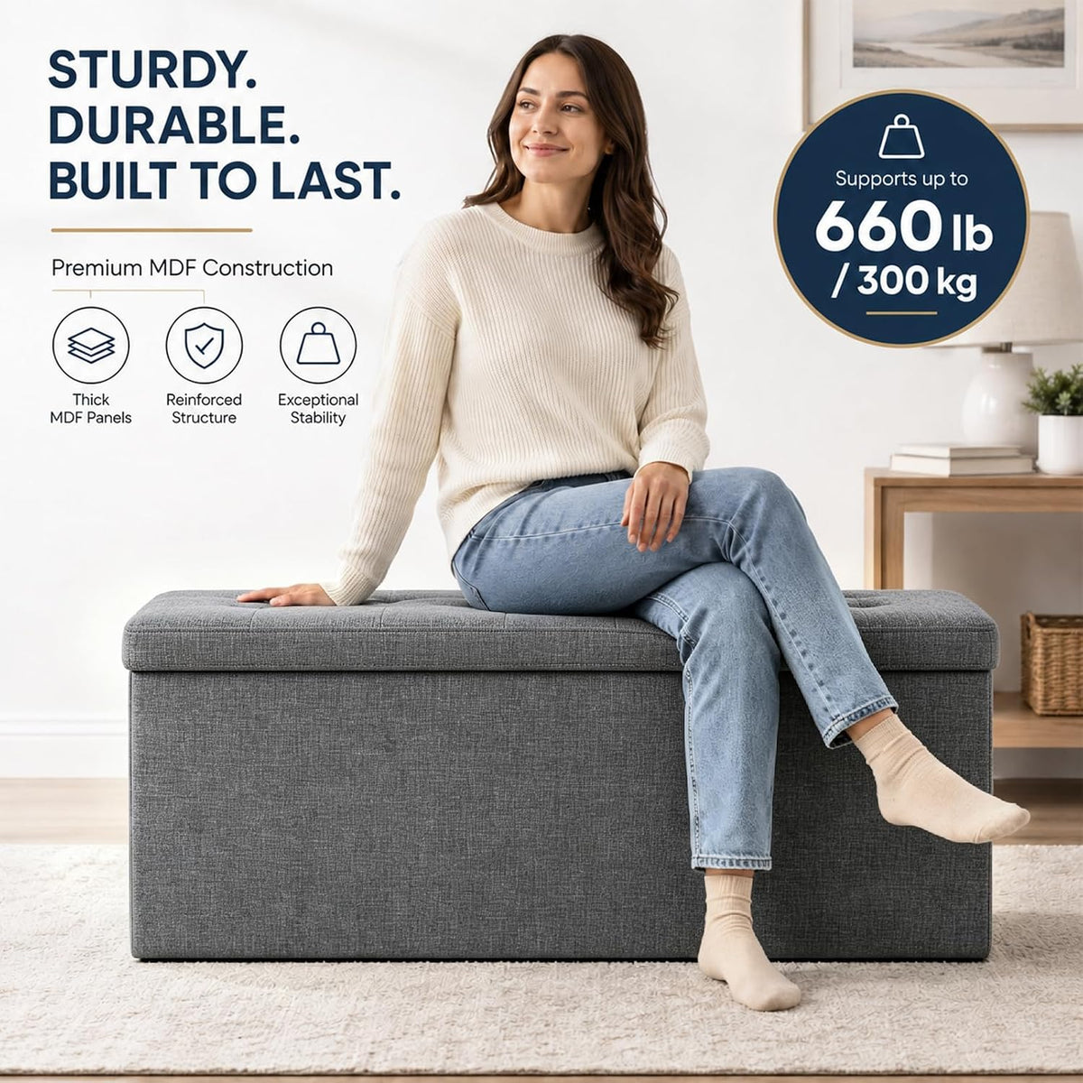 Storage Ottoman Footrest Stool Small Ottoman with Storage Foldable Ottomans Foot Rest Footstool Bench for Living Room 17x13x13inches Grey