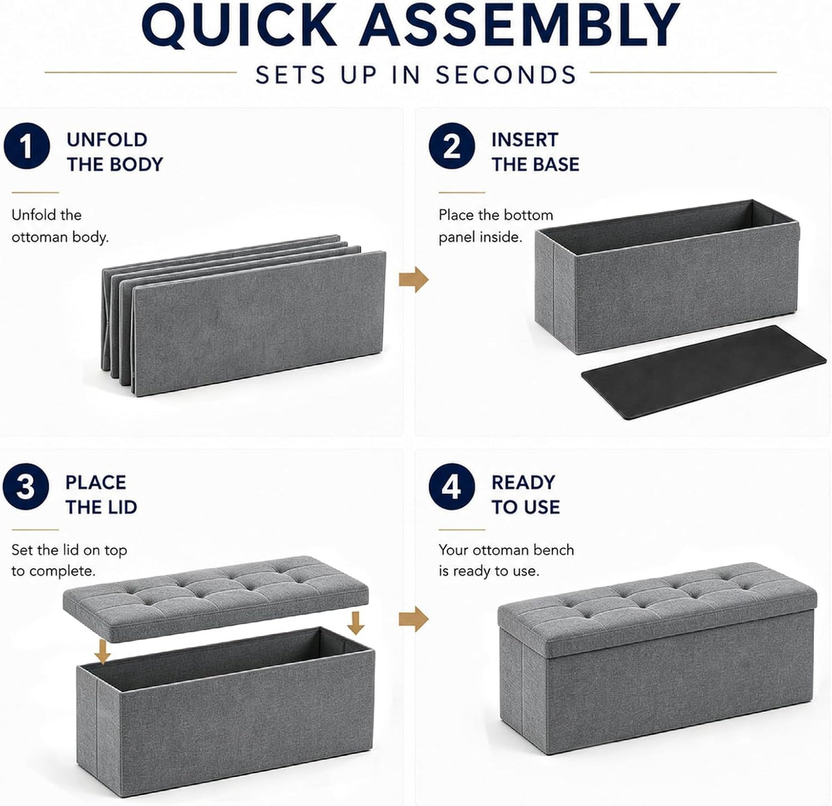 Storage Ottoman Footrest Stool Small Ottoman with Storage Foldable Ottomans Foot Rest Footstool Bench for Living Room 17x13x13inches Grey