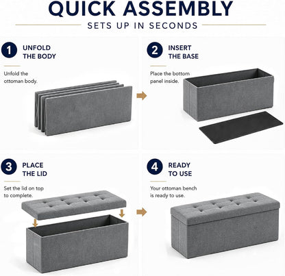 Storage Ottoman Footrest Stool Small Ottoman with Storage Foldable Ottomans Foot Rest Footstool Bench for Living Room 17x13x13inches Grey