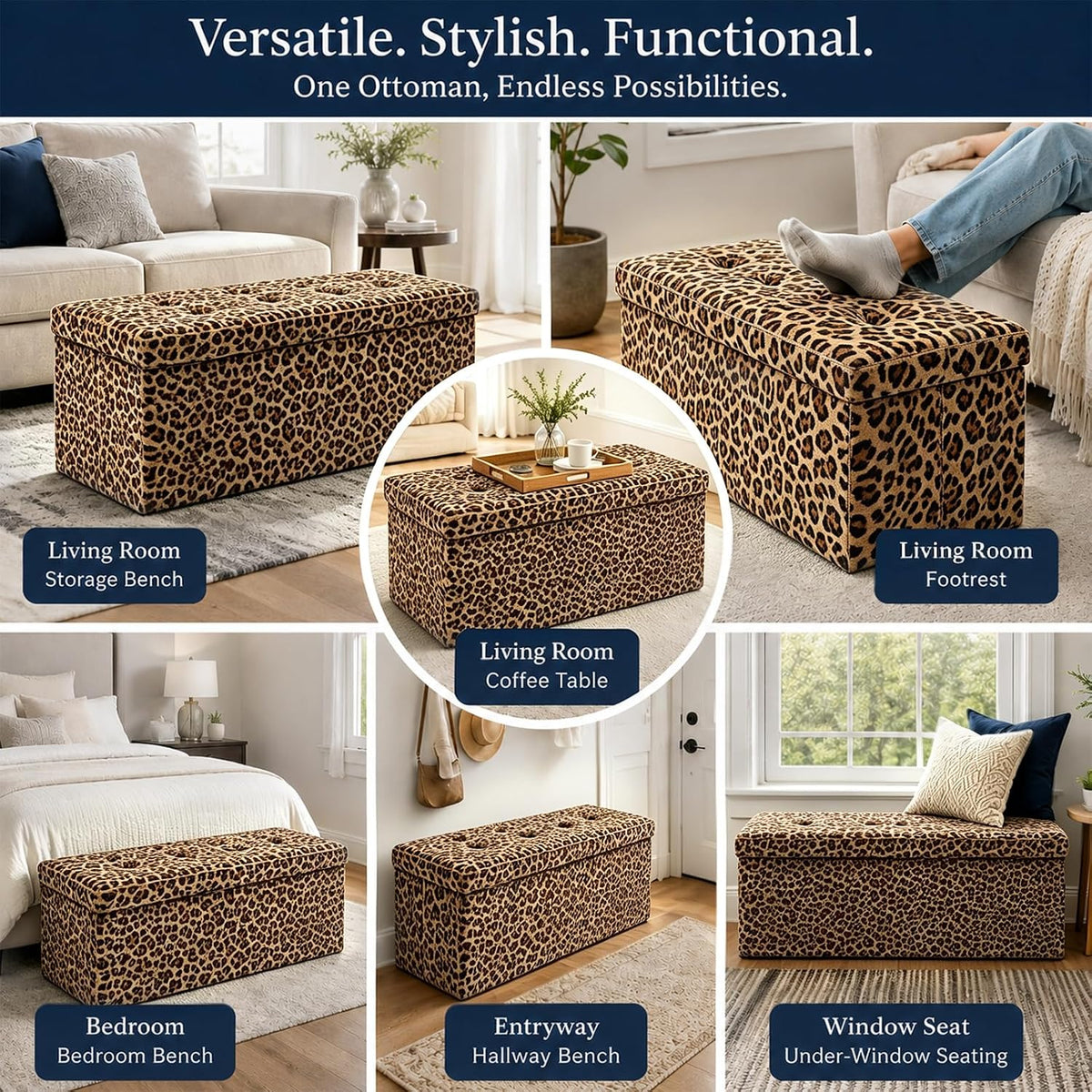 Storage Ottoman Footrest Stool Small Ottoman with Storage Foldable Ottomans Foot Rest Footstool Bench for Living Room 17x13x13inches Grey