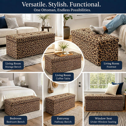 Storage Ottoman Footrest Stool Small Ottoman with Storage Foldable Ottomans Foot Rest Footstool Bench for Living Room 17x13x13inches Grey