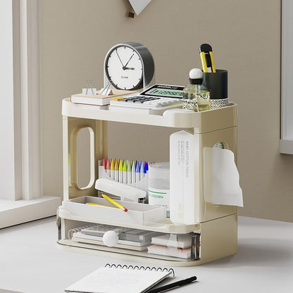 2-Tier Desk Organizers & Dispensers，Mail Holder for Office Desk Organization，Kitchen Spice Rack or Bathroom Countertop Organizer, Gift for Teachers, Classmates, and Friends,White