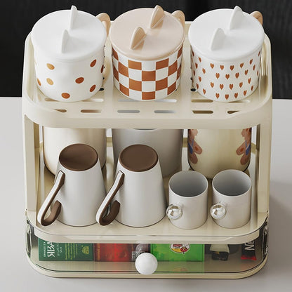 2-Tier Desk Organizers & Dispensers，Mail Holder for Office Desk Organization，Kitchen Spice Rack or Bathroom Countertop Organizer, Gift for Teachers, Classmates, and Friends,White