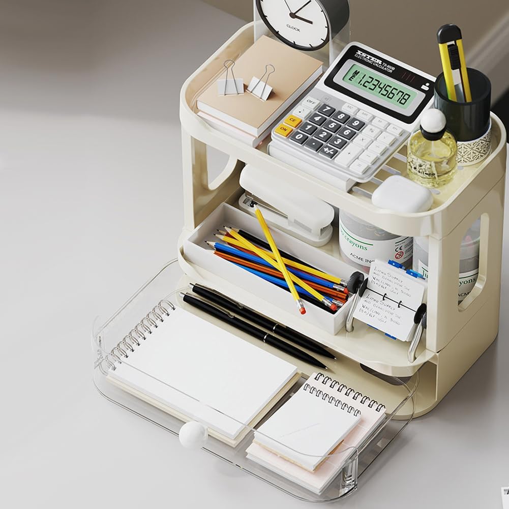 2-Tier Desk Organizers & Dispensers，Mail Holder for Office Desk Organization，Kitchen Spice Rack or Bathroom Countertop Organizer, Gift for Teachers, Classmates, and Friends,White