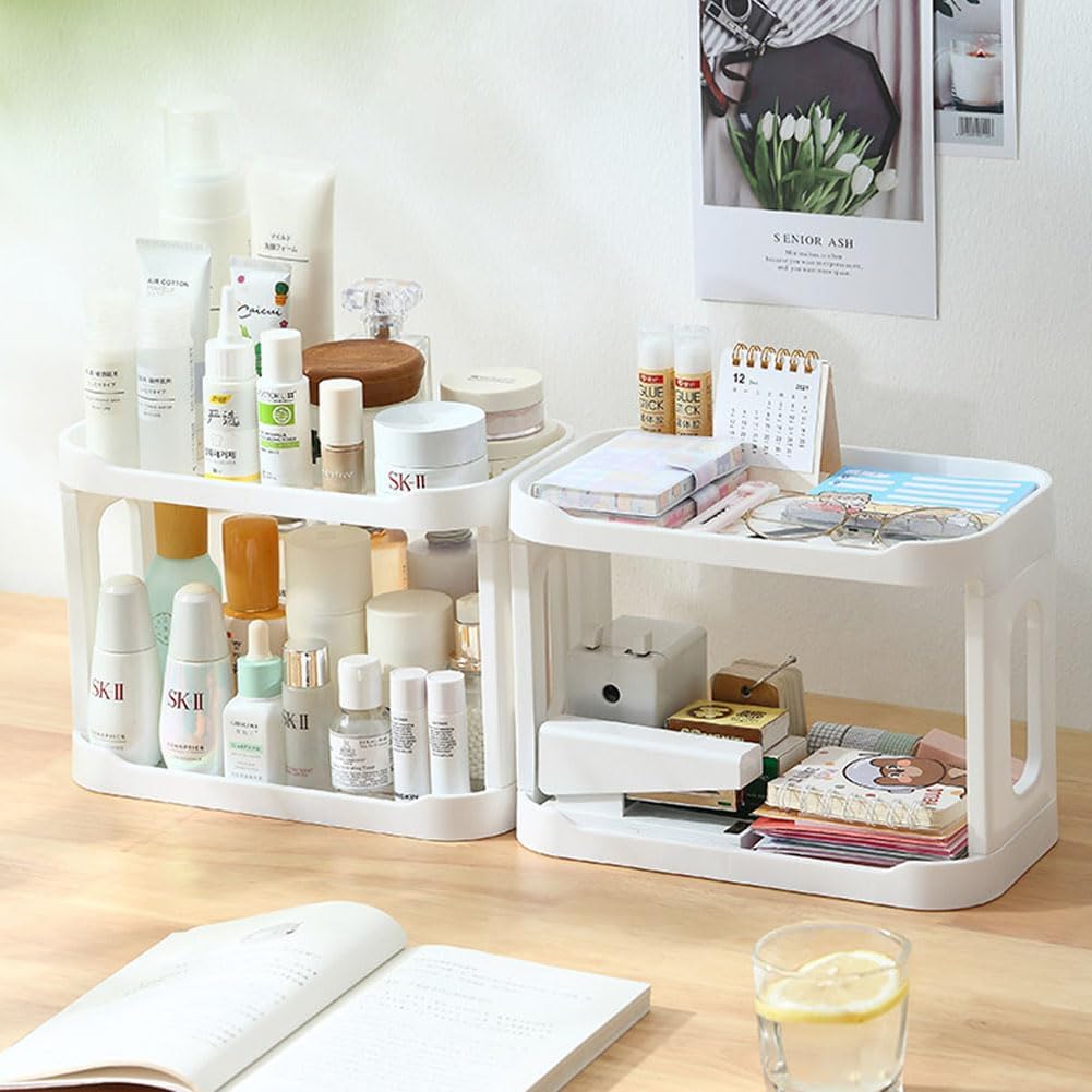 2-Tier Desk Organizers & Dispensers，Mail Holder for Office Desk Organization，Kitchen Spice Rack or Bathroom Countertop Organizer, Gift for Teachers, Classmates, and Friends,White