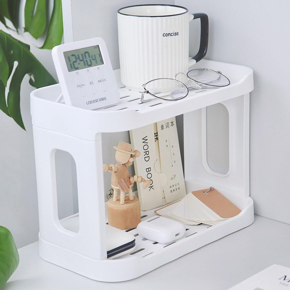 2-Tier Desk Organizers & Dispensers，Mail Holder for Office Desk Organization，Kitchen Spice Rack or Bathroom Countertop Organizer, Gift for Teachers, Classmates, and Friends,White