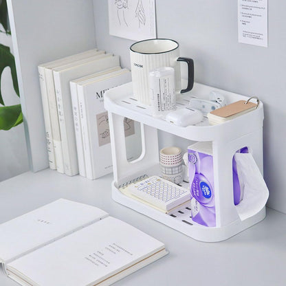 2-Tier Desk Organizers & Dispensers，Mail Holder for Office Desk Organization，Kitchen Spice Rack or Bathroom Countertop Organizer, Gift for Teachers, Classmates, and Friends,White