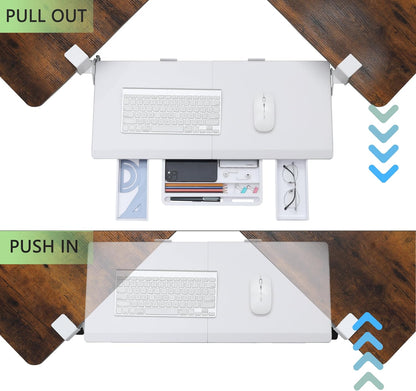 Corner Keyboard Tray Under Desk with Metal Rail, 26.8x11.8", White