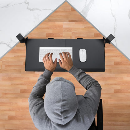 Corner Keyboard Tray Under Desk with Metal Rail, 26.8x11.8", White