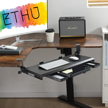 Corner Keyboard Tray Under Desk with Metal Rail, 26.8x11.8", White