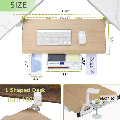 Corner Keyboard Tray Under Desk with Metal Rail, 26.8x11.8", White