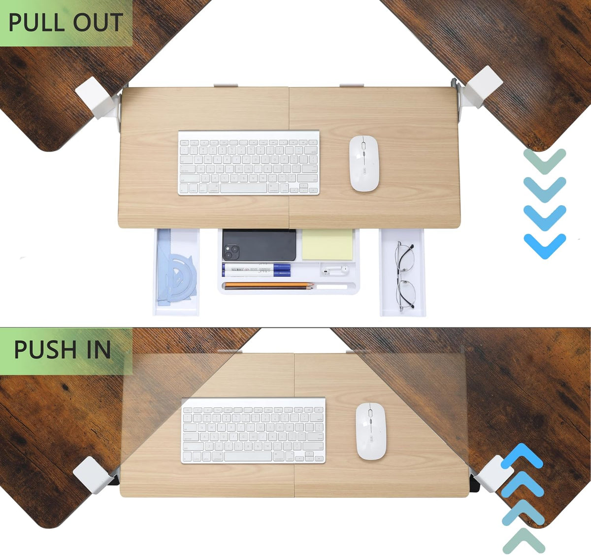 Corner Keyboard Tray Under Desk with Metal Rail, 26.8x11.8", White