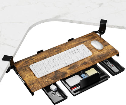 Corner Keyboard Tray Under Desk with Metal Rail, 26.8x11.8", White