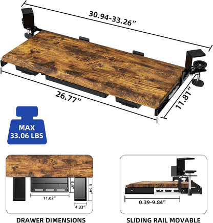 Corner Keyboard Tray Under Desk with Metal Rail, 26.8x11.8", White