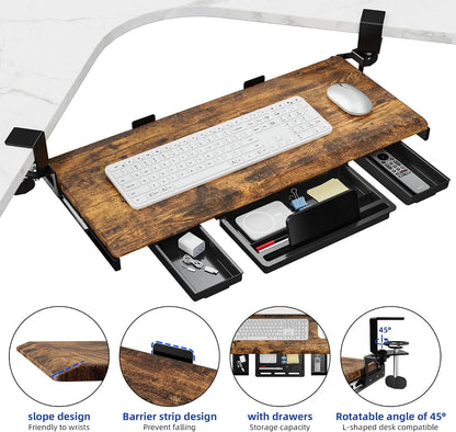 Corner Keyboard Tray Under Desk with Metal Rail, 26.8x11.8", White