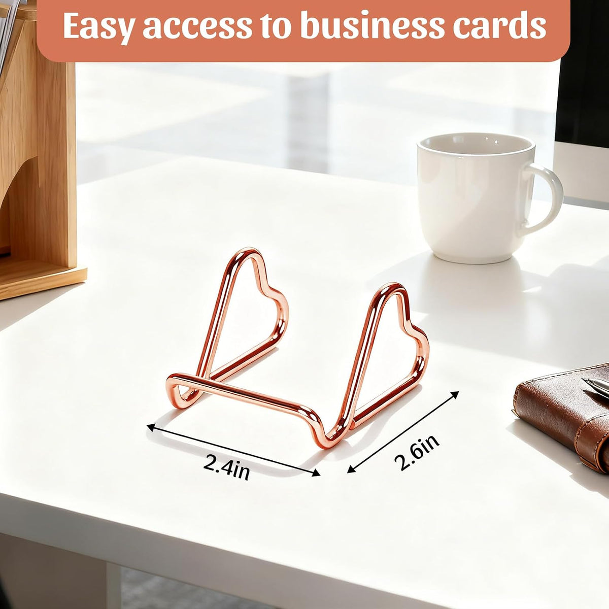 Business Card Holder,Cute Heart-Shaped Metal Card Display Stand,Vertical Desktop Name Card Organizer,Small Phone Stand & Photo Holder for Office,Wedding,Reception,Exhibition(Rose gold)