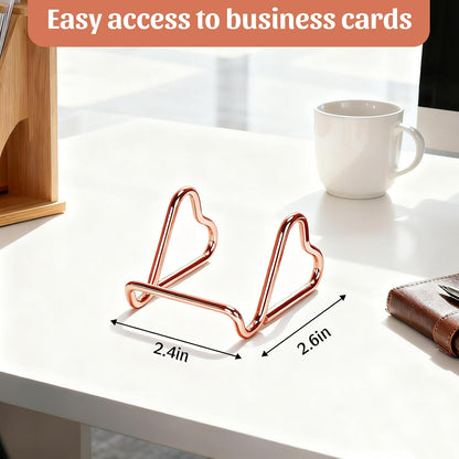 Business Card Holder,Cute Heart-Shaped Metal Card Display Stand,Vertical Desktop Name Card Organizer,Small Phone Stand & Photo Holder for Office,Wedding,Reception,Exhibition(Rose gold)
