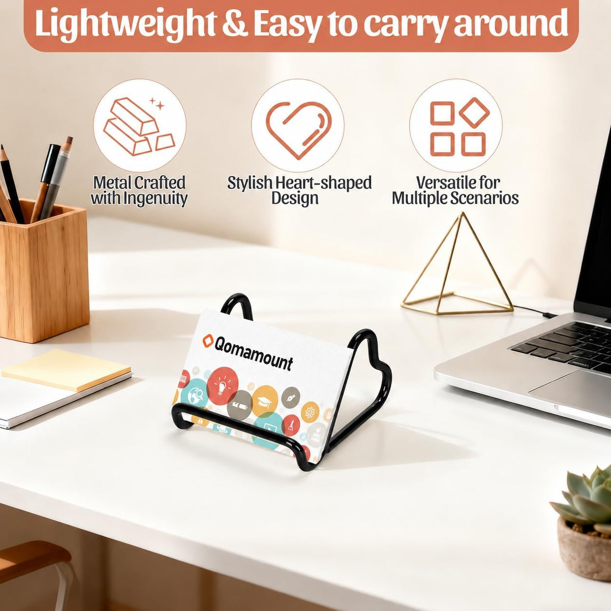 Business Card Holder,Cute Heart-Shaped Metal Card Display Stand,Vertical Desktop Name Card Organizer,Small Phone Stand & Photo Holder for Office,Wedding,Reception,Exhibition(Rose gold)