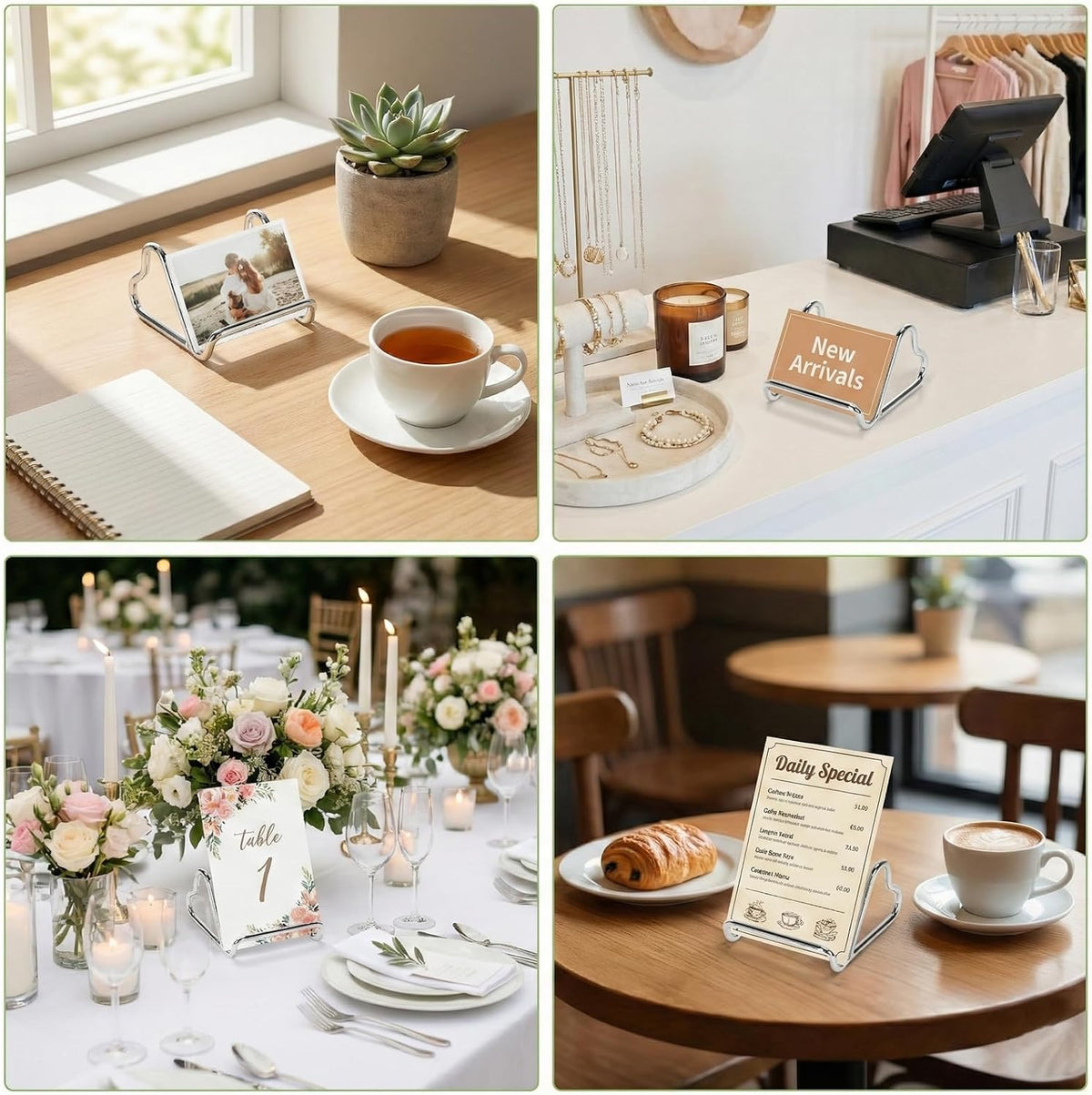 Business Card Holder,Cute Heart-Shaped Metal Card Display Stand,Vertical Desktop Name Card Organizer,Small Phone Stand & Photo Holder for Office,Wedding,Reception,Exhibition(Rose gold)