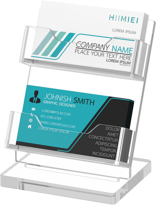 Business Card Holder Desk, Acrylic Business Card Display, 2 Tier Clear Business Card Stand for Office, Exhibition, Meeting, Home, 120 Card Capacity