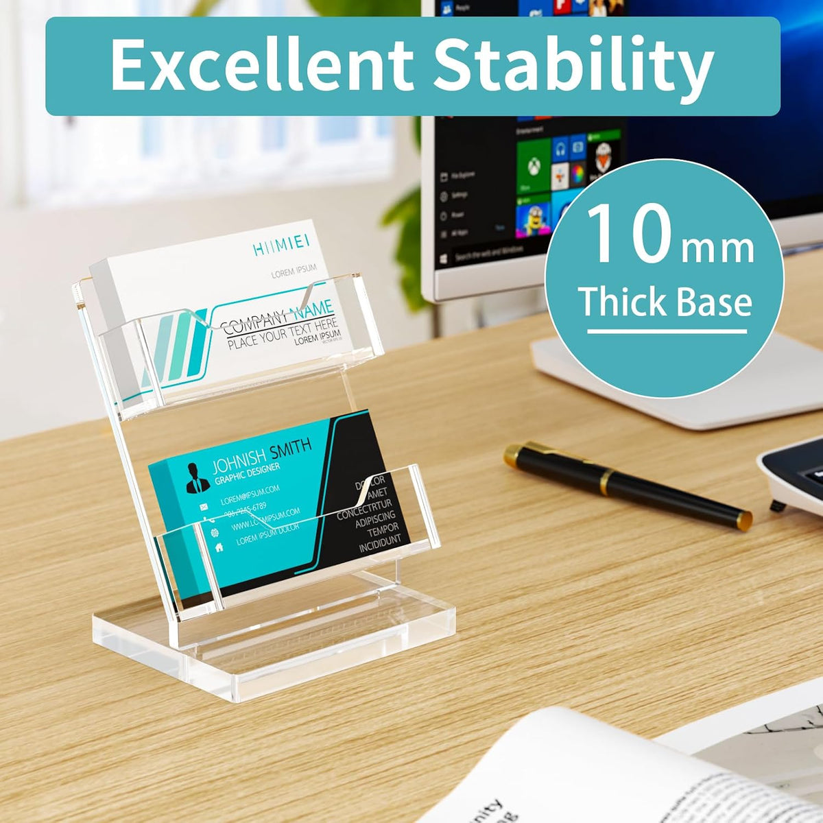 Business Card Holder Desk, Acrylic Business Card Display, 2 Tier Clear Business Card Stand for Office, Exhibition, Meeting, Home, 120 Card Capacity