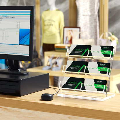 Business Card Holder Desk, Acrylic Business Card Display, 2 Tier Clear Business Card Stand for Office, Exhibition, Meeting, Home, 120 Card Capacity