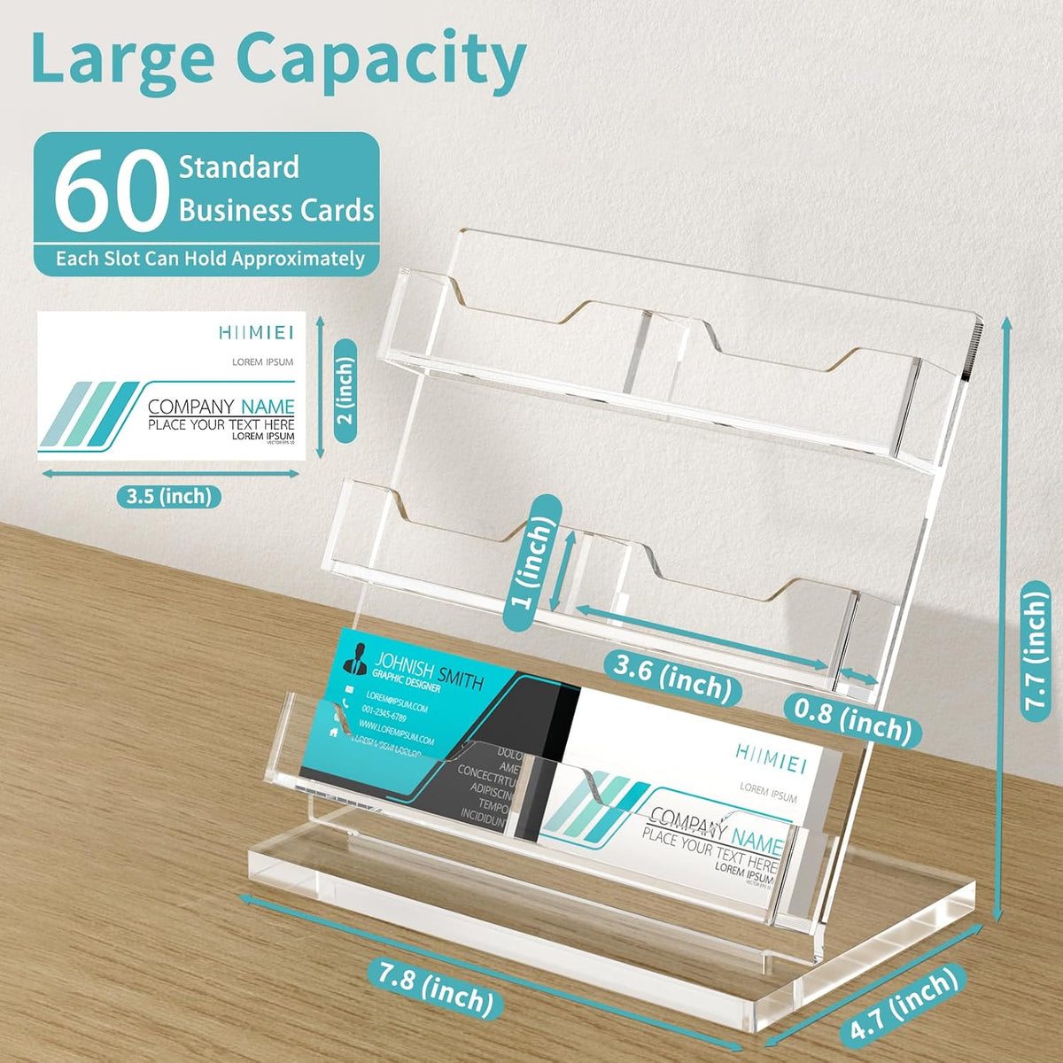 Business Card Holder Desk, Acrylic Business Card Display, 2 Tier Clear Business Card Stand for Office, Exhibition, Meeting, Home, 120 Card Capacity