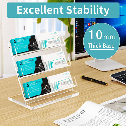 Business Card Holder Desk, Acrylic Business Card Display, 2 Tier Clear Business Card Stand for Office, Exhibition, Meeting, Home, 120 Card Capacity