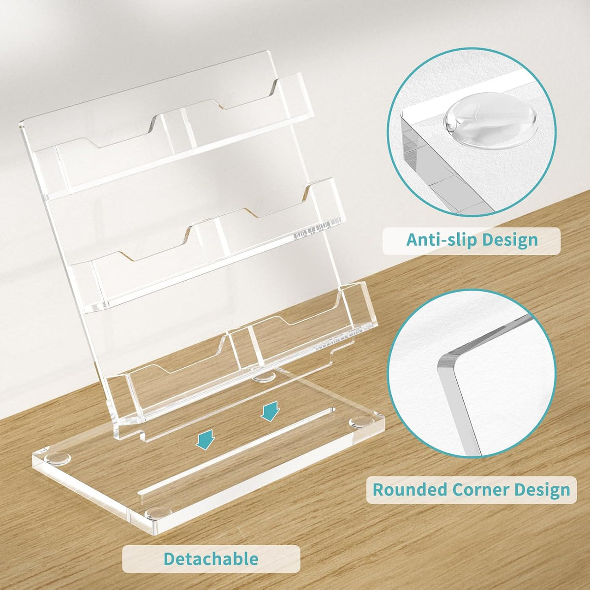 Business Card Holder Desk, Acrylic Business Card Display, 2 Tier Clear Business Card Stand for Office, Exhibition, Meeting, Home, 120 Card Capacity