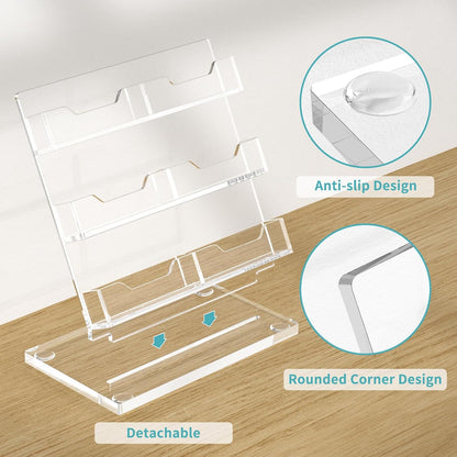Business Card Holder Desk, Acrylic Business Card Display, 2 Tier Clear Business Card Stand for Office, Exhibition, Meeting, Home, 120 Card Capacity