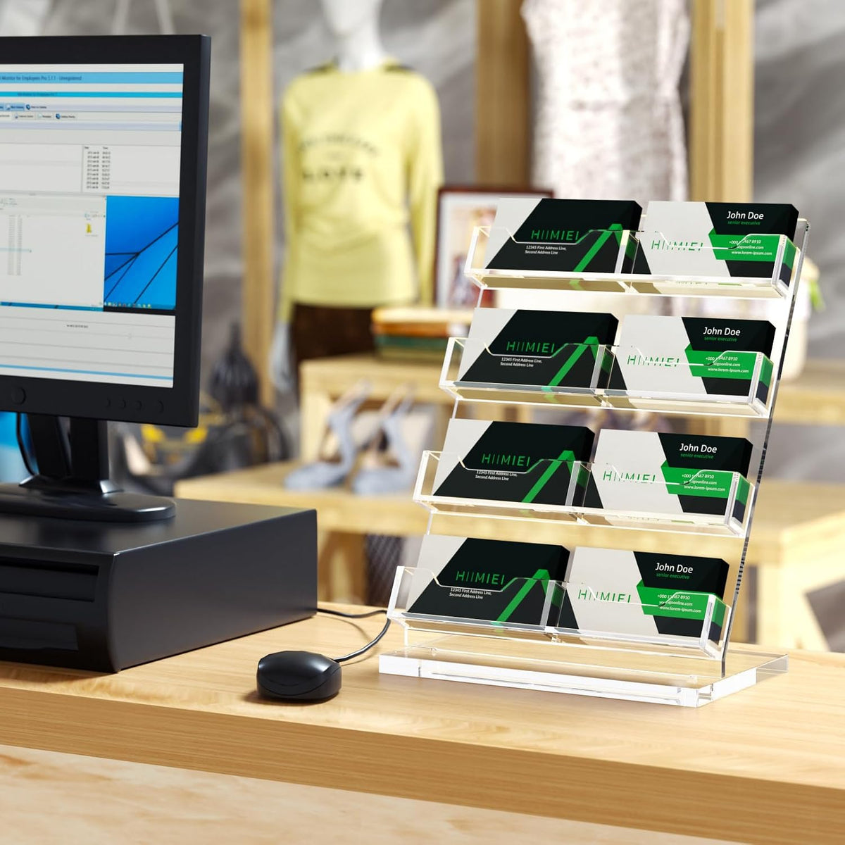 Business Card Holder Desk, Acrylic Business Card Display, 2 Tier Clear Business Card Stand for Office, Exhibition, Meeting, Home, 120 Card Capacity