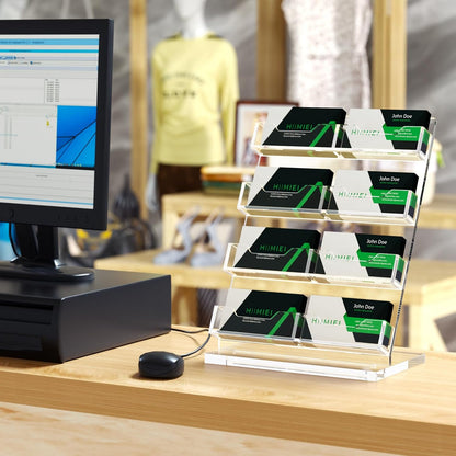 Business Card Holder Desk, Acrylic Business Card Display, 2 Tier Clear Business Card Stand for Office, Exhibition, Meeting, Home, 120 Card Capacity