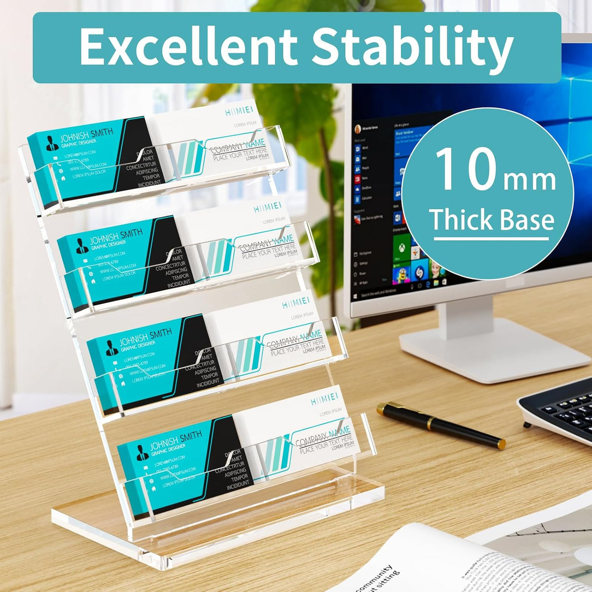 Business Card Holder Desk, Acrylic Business Card Display, 2 Tier Clear Business Card Stand for Office, Exhibition, Meeting, Home, 120 Card Capacity