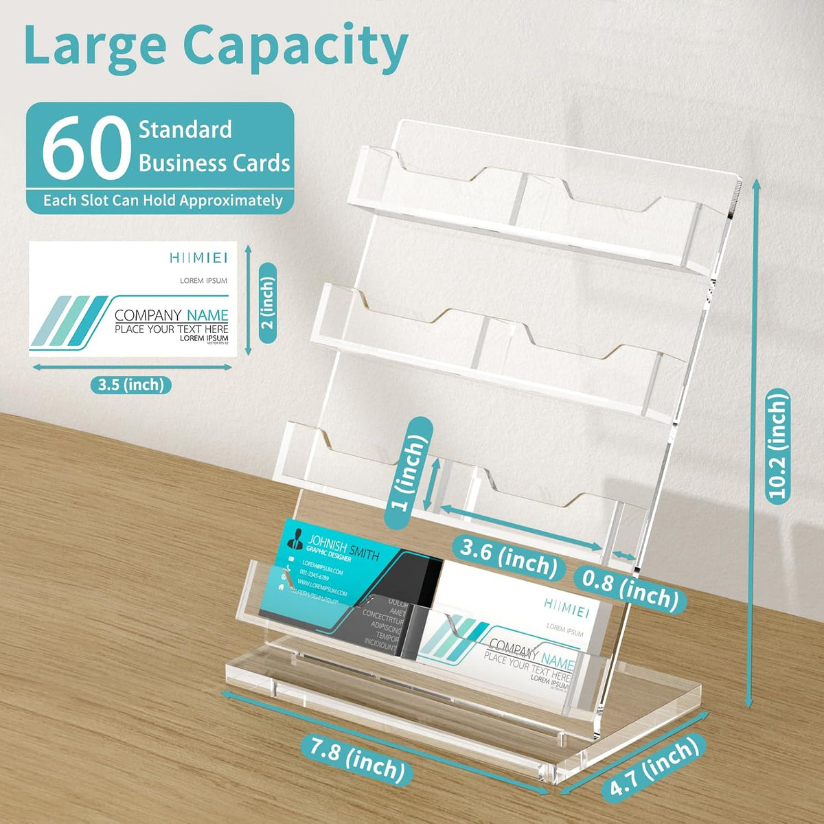 Business Card Holder Desk, Acrylic Business Card Display, 2 Tier Clear Business Card Stand for Office, Exhibition, Meeting, Home, 120 Card Capacity