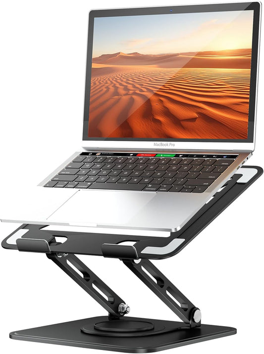 Laptop Stand for Desk, Adjustable Computer Stand Holder with 360° Rotating Base, Ergonomic Laptop Riser Compatible with MacBook Pro Air, All Laptops 10-15.6"-Black