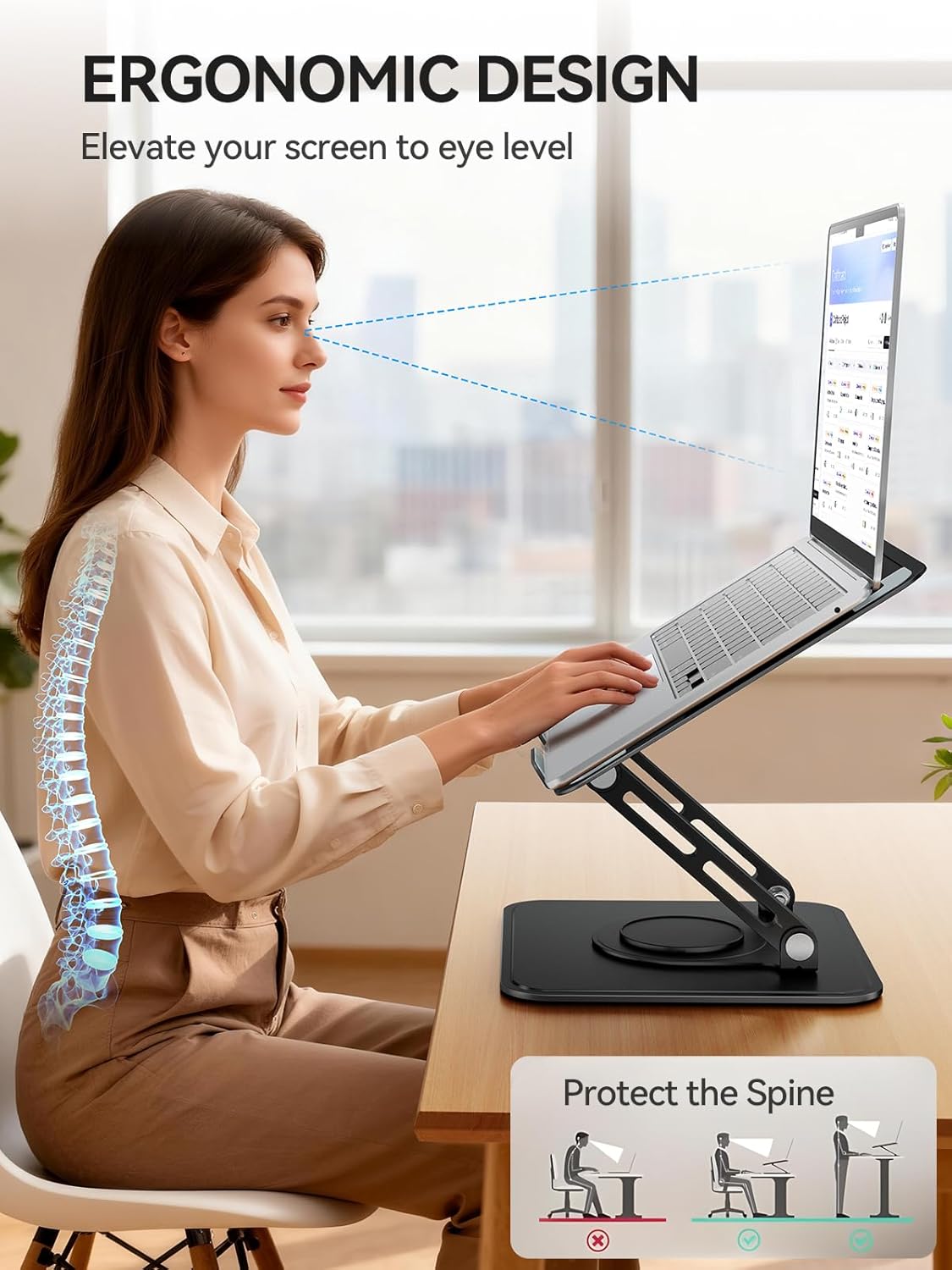 Laptop Stand for Desk, Adjustable Computer Stand Holder with 360° Rotating Base, Ergonomic Laptop Riser Compatible with MacBook Pro Air, All Laptops 10-15.6"-Black
