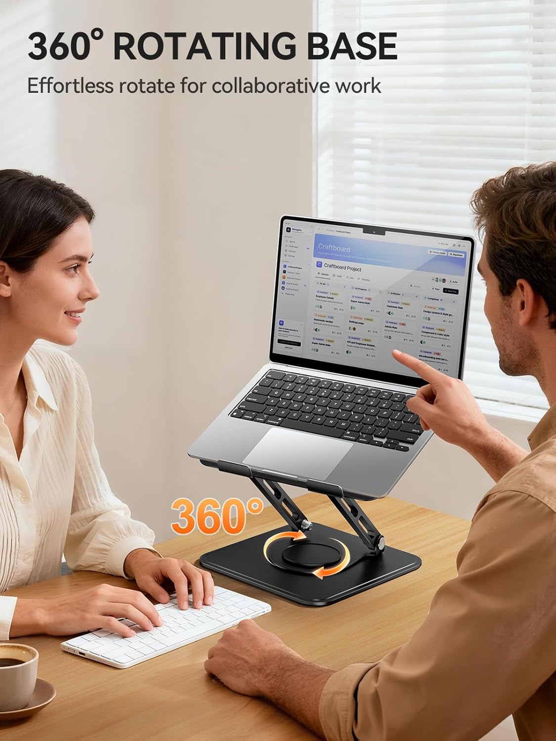 Laptop Stand for Desk, Adjustable Computer Stand Holder with 360° Rotating Base, Ergonomic Laptop Riser Compatible with MacBook Pro Air, All Laptops 10-15.6"-Black