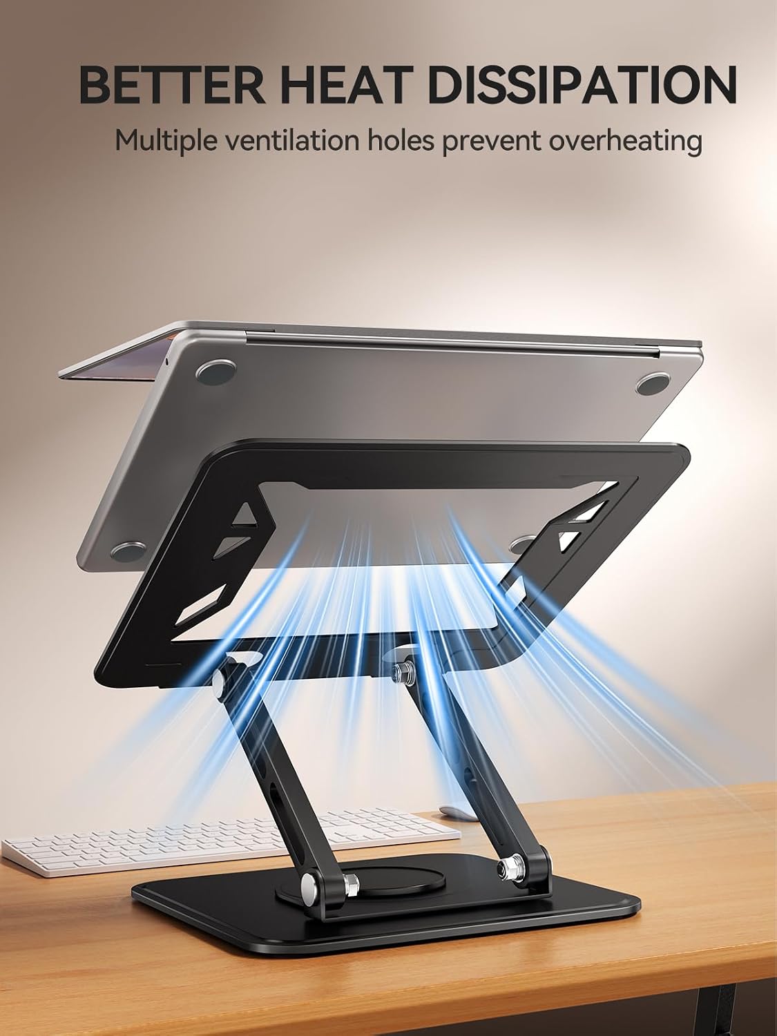 Laptop Stand for Desk, Adjustable Computer Stand Holder with 360° Rotating Base, Ergonomic Laptop Riser Compatible with MacBook Pro Air, All Laptops 10-15.6"-Black