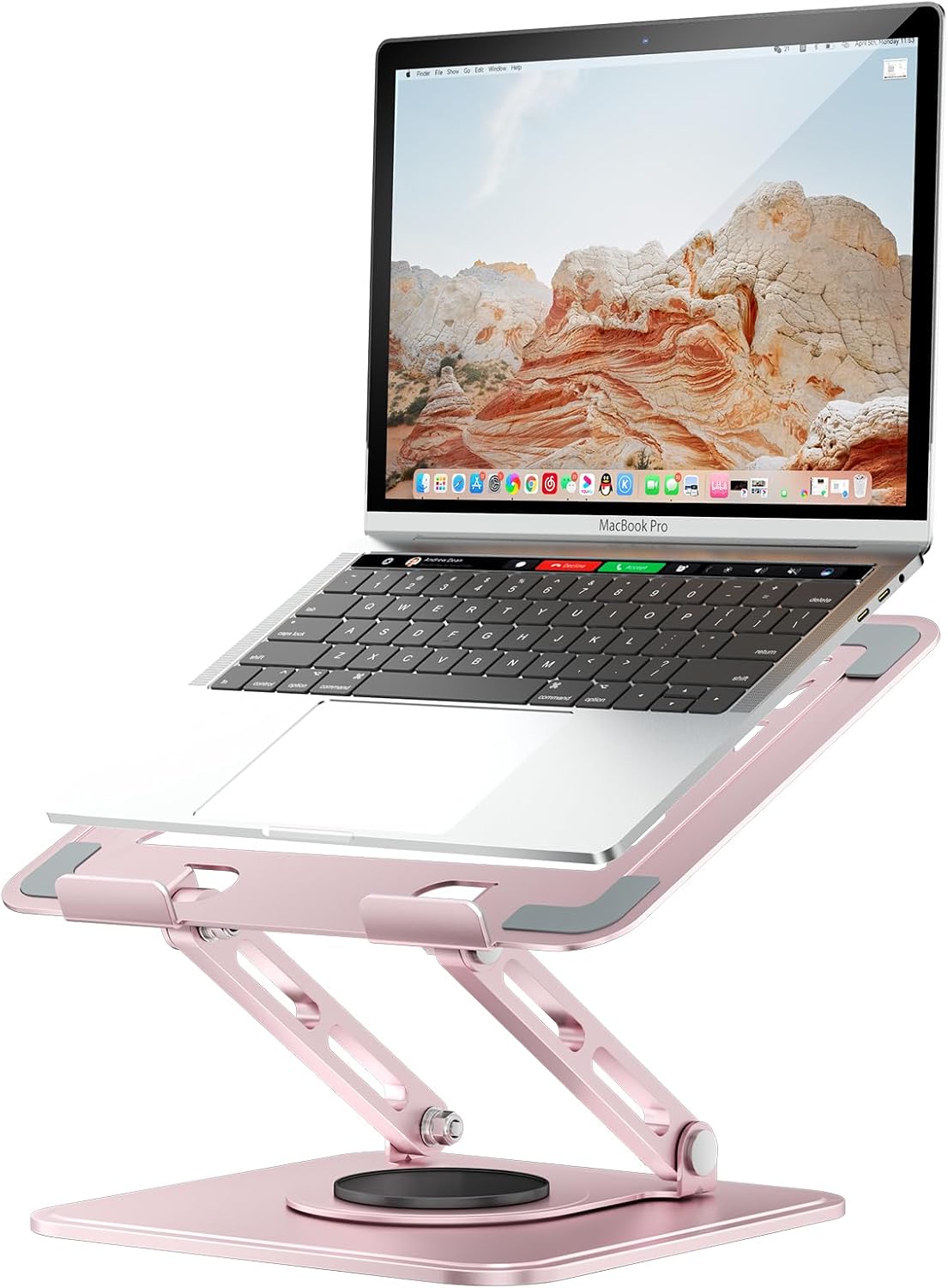 Laptop Stand for Desk, Adjustable Computer Stand Holder with 360° Rotating Base, Ergonomic Laptop Riser Compatible with MacBook Pro Air, All Laptops 10-15.6"-Black