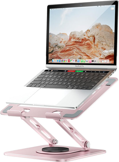 Laptop Stand for Desk, Adjustable Computer Stand Holder with 360° Rotating Base, Ergonomic Laptop Riser Compatible with MacBook Pro Air, All Laptops 10-15.6"-Black