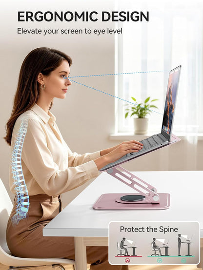 Laptop Stand for Desk, Adjustable Computer Stand Holder with 360° Rotating Base, Ergonomic Laptop Riser Compatible with MacBook Pro Air, All Laptops 10-15.6"-Black
