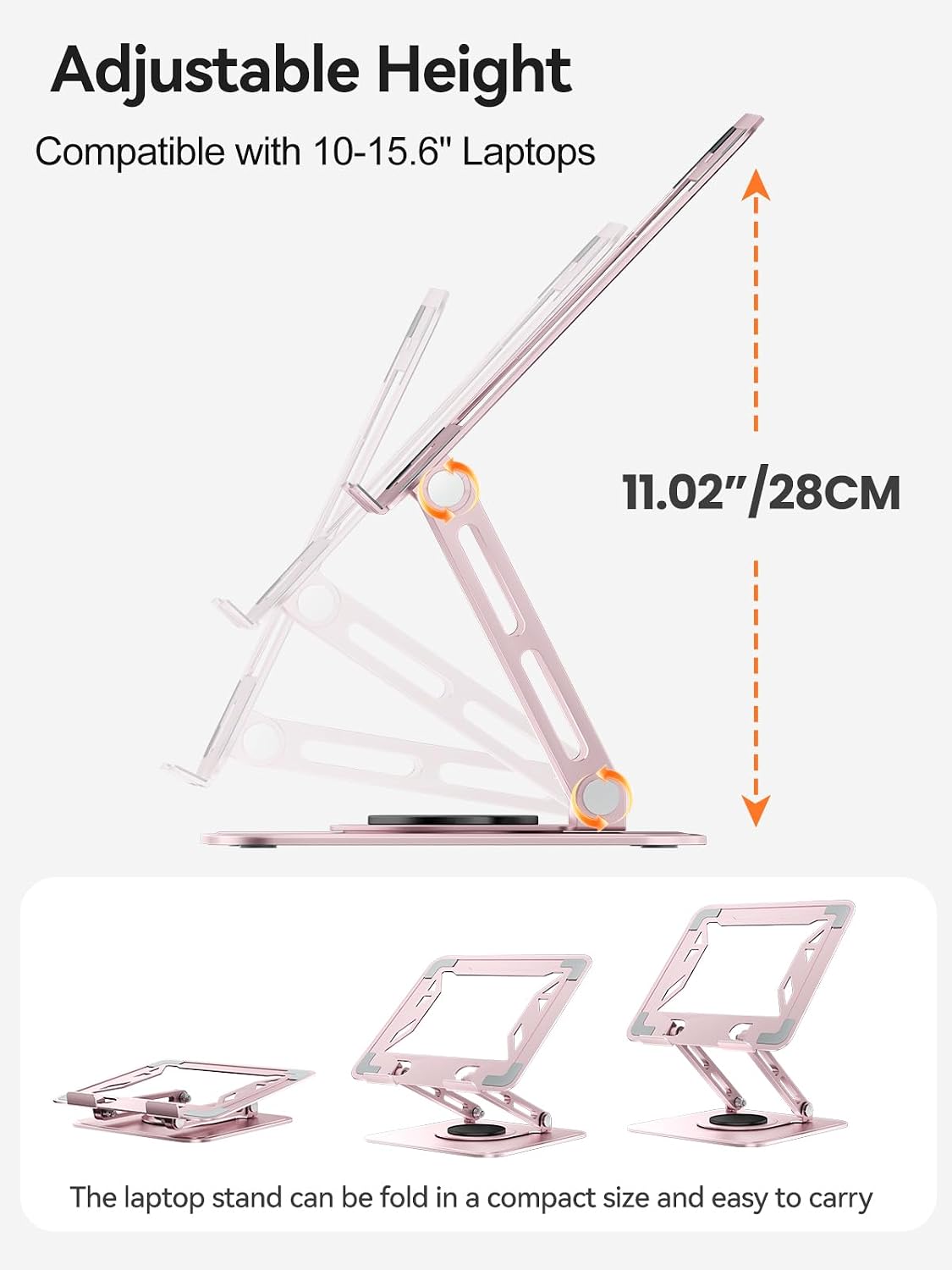 Laptop Stand for Desk, Adjustable Computer Stand Holder with 360° Rotating Base, Ergonomic Laptop Riser Compatible with MacBook Pro Air, All Laptops 10-15.6"-Black