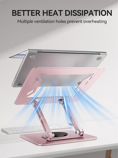 Laptop Stand for Desk, Adjustable Computer Stand Holder with 360° Rotating Base, Ergonomic Laptop Riser Compatible with MacBook Pro Air, All Laptops 10-15.6"-Black
