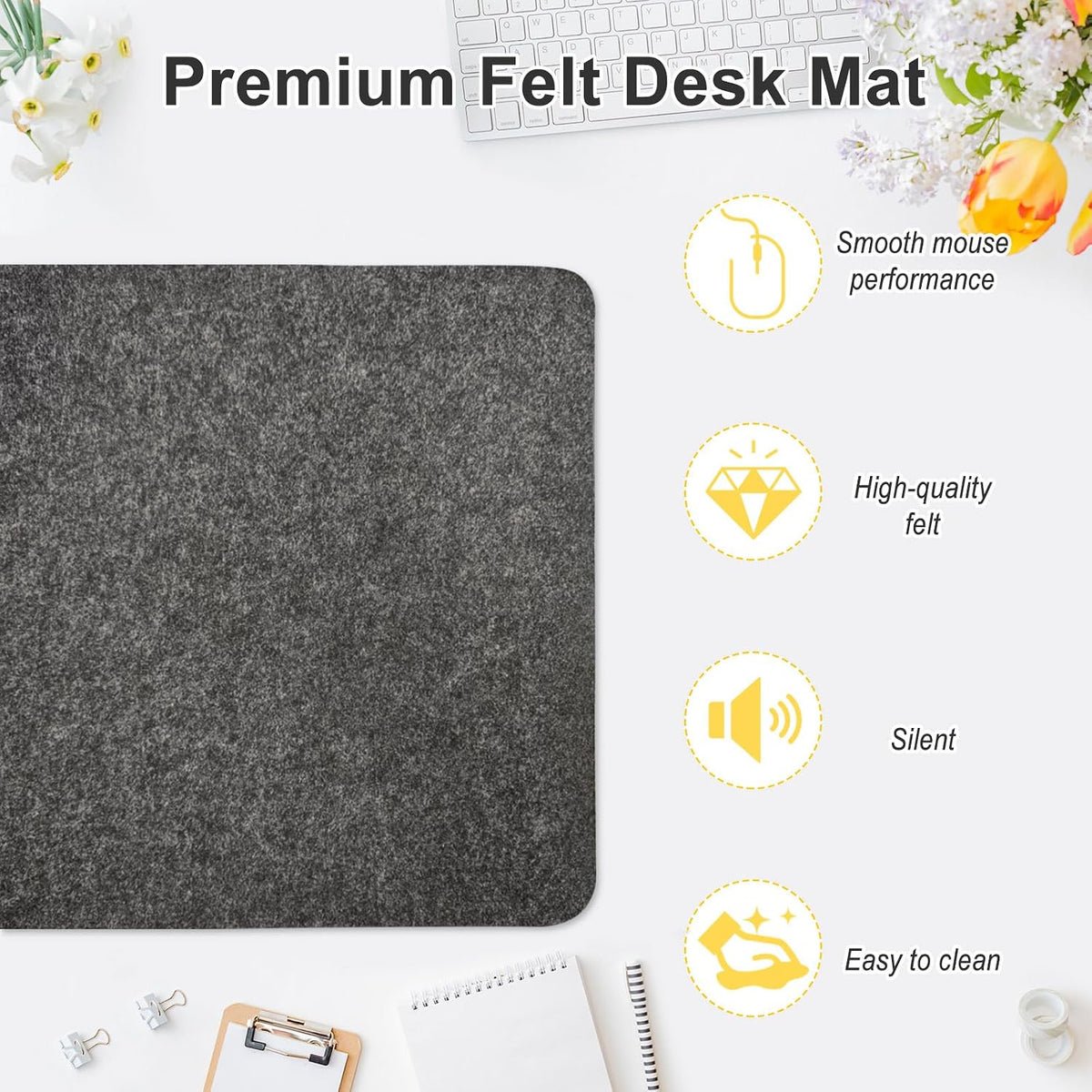 Felt Desk Mat 35.4 x 15.7 Inch, Large Desk Pad Protector for Keyboard and Mouse, Non-Slip Desk Blotter for Office & Home, Charcoal Gray Felt Mouse Pad
