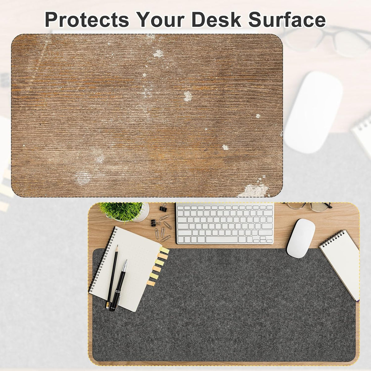 Felt Desk Mat 35.4 x 15.7 Inch, Large Desk Pad Protector for Keyboard and Mouse, Non-Slip Desk Blotter for Office & Home, Charcoal Gray Felt Mouse Pad