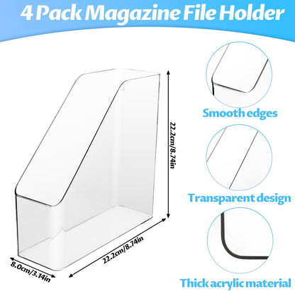 4Pcs Clear Acrylic Magazine File Holder Desktop Storage Organizer