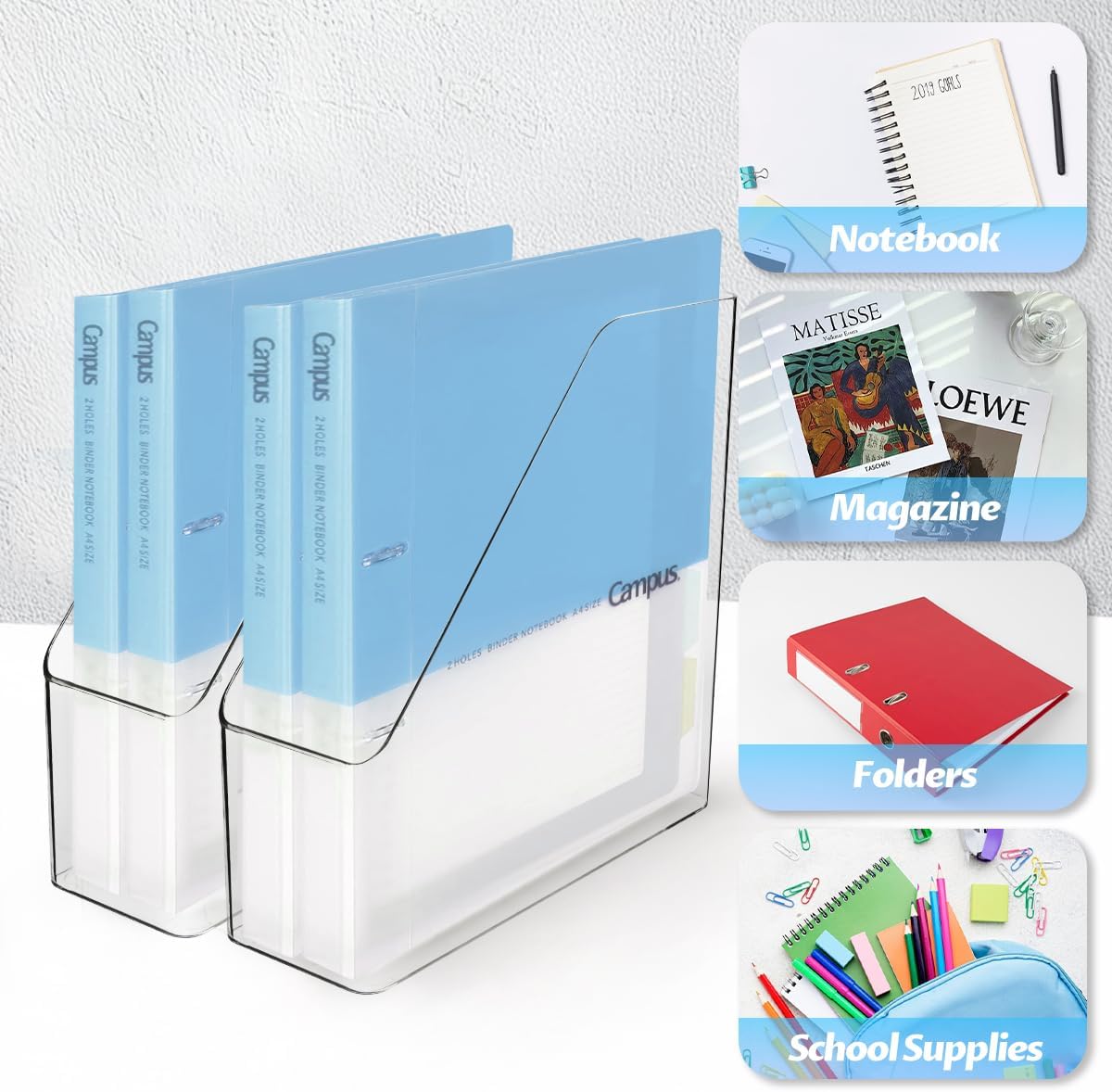 4Pcs Clear Acrylic Magazine File Holder Desktop Storage Organizer