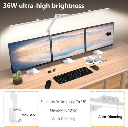 3000 Lumen Ultra Bright Architect Desk Lamp with Clamp, 36W Tall Overhead Led Desk Light for Home Office, 47Inch Long Dimmable Computer Monitor Light Bar with Remote for Table Desktop Drafting