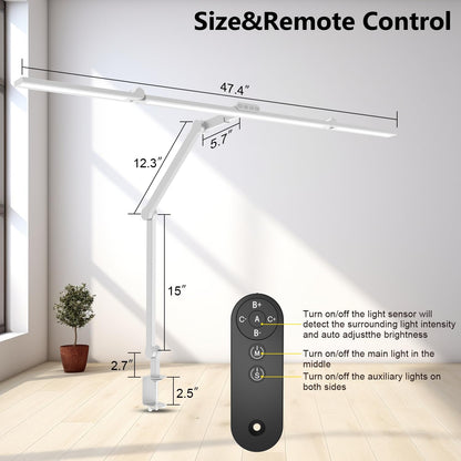3000 Lumen Ultra Bright Architect Desk Lamp with Clamp, 36W Tall Overhead Led Desk Light for Home Office, 47Inch Long Dimmable Computer Monitor Light Bar with Remote for Table Desktop Drafting
