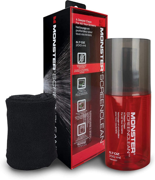 Screen Cleaner Kit with Microfiber Cloth, 6.7 oz (200 mL) Monitor Cleaning Spray for HDTVs, Laptops, Tablets, Smartphones and Eyeglasses, White/Black/Red